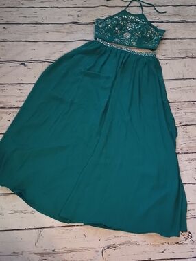 Bee Darlin Green Gem Embellished Halter Crop Skirt Prom Homecoming Set 7/8 M